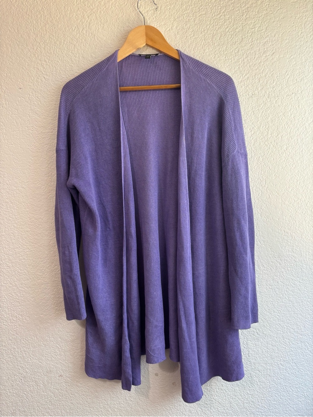 Eileen Fisher Linen Blend Open Front Lavender Purple Knit Cardigan Womens Medium